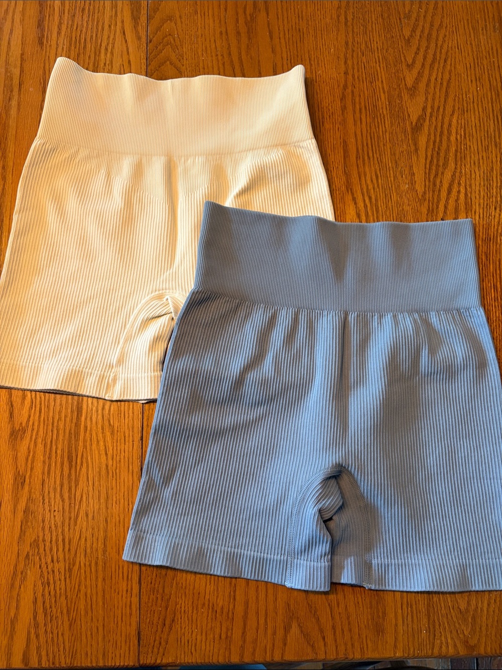 2 Pairs Cream and Blue Ribbed Biker Shorts